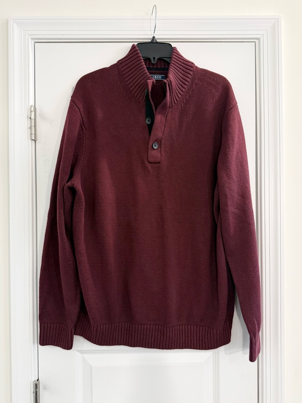 IZOD Mock Neck Button Pullover Sweater Burgundy Men’s XL Cotton Blend